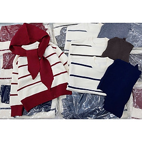 Áo len kẻ kèm khăn-Form Đẹp Chuẩn Hàn, Len Dày Mịn,Hot Trend Mùa Đông