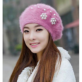 Mũ beret nón bere nữ len lông thỏ thời trang Hàn Quốc mới dona21111219