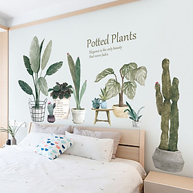 Decal trang trí chất liệu PVC loại 1 dày dặn, sắc nét, trang trí phòng khách, quán cafe- Chậu cây nhiệt đới- mã sp QR2012