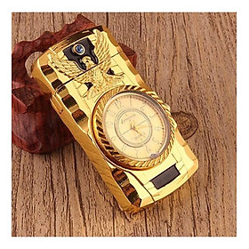 Mua Vỏ Hột Quẹt Bật Lửa Gas Khò Kiêm Đồng Hồ Đèn Led 7 Màu Hình Nổi Độc Lạ Màu Vàng - Dùng Gas Cao Cấp