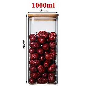 Hũ Thủy Tinh Vuông, Hộp Thủy Tinh Vuông, Lọ Thủy Tinh Vuông Nắp Gỗ Đựng Thực Phẩm, Đồ Khô, Ngũ Cốc JIMMEAL 250ml 450ml 550ml 750ml 1000ml 1200ml 1600ml