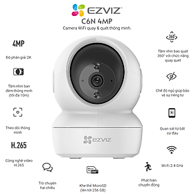 Camera WI-FI EZVIZ C6N 4MP Trong Nhà, Quay Quét 360 Độ, Quan Sát Ban Đêm 10m Bằng Hồng Ngoại IR, Đàm Thoại 2 Chiều, Theo Dõi Chuyển Động Thông Minh --Hàng Chính Hãng