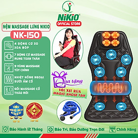 Nệm (đệm) massage ô tô cao cấp Nikio NK-150 - Con lăn 3D xoa bóp cổ vai gáy, kết hợp nhiệt nóng sưởi ấm lưng, cổ và rung toàn thân tạo cảm giác thư giản, túi khí nâng đỡ cột sống lưng