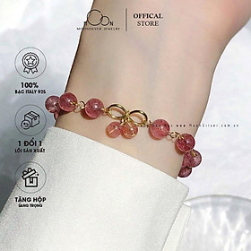 Vòng tay bạc mạ vàng mix đá dâu tây Moonsilver, lắc tay xinh xắn