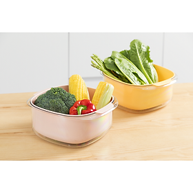 Mua Bộ thau rổ vuông Inochi Yoko không chứa chất BPA  có lỗ thoát nước  dễ vệ sinh 23cm
