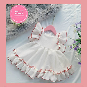 Đầm bé gái NHƯ Ý HOUSE'S- váy trẻ em hàng thiết kế đủ size từ 1- 8 tuổi- váy xốp trắng viền đỏ