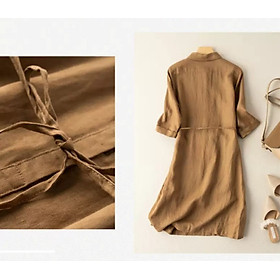 Váy Sơ Mi Midi Chất Đũi Cao Cấp Dáng Suông Kèm Dây Thắt Eo, Đính Khuy Nhẹ Nhàng Nữ Tính ARCTIC HUNTER AH161