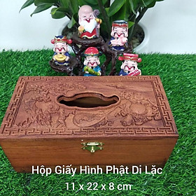 Hôp đựng giấy gỗ hương hình Phật Di Lặc 11 x 22 x 8 cm