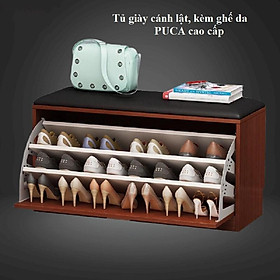 Tủ giày thông minh gỗ cao cấp, kệ ghế để giày 3 ngăn siêu tiết kiệm diện tích, 80cm*30cm*45cm
