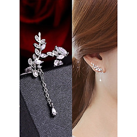 Bông tai khuyên tai nhành lá đính đá bất đối xứng