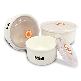 Mua BỘ 3 BÁT GỐM SỨ FEROLI CÓ LẮP ĐẬY HÚT CHÂN KHÔNG SILICON HÀNG CHÍNH HÃNG