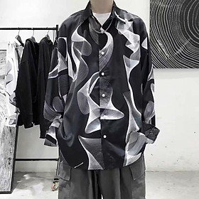 Men's new real shot spot urban fashion trend wild loose contrast color tie-dye design cool Korean long-sleeved shirt