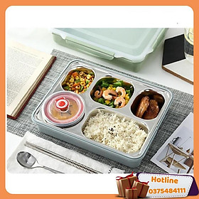 Mua Hộp Cơm Văn Phòng Inox 5 Ngăn Giữ Nhiệt Nắp Đậy Chống Tràn Tặng Kèm Đũa Thìa Inox Tiện Ích  Khay Đựng Cơm Inox 304 - Hàng Loại 1