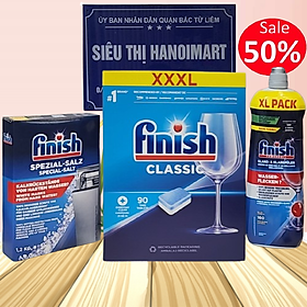 Combo 48 Viên rửa bát Finish all in 1 + Muối Finish 1.5kg + Nước làm bóng finish 1150ml