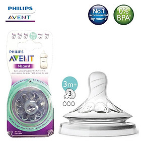 Núm ty Philips Avent ( Vỉ 2 núm ti ) mô phỏng tự nhiên Ty giả cho bé từ sơ sinh chống sặc, chống đầy hơi Tặng móc khóa xinh xắn thương hiệu Bamboo Life