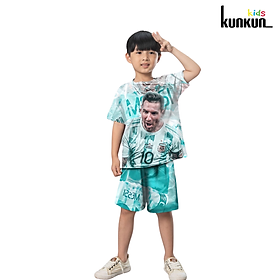 Quần áo bé trai thể thao KUNKUN KID TT021-25 chất Thun lạnh in 3d hình cầu thủ bóng đá, size đại cho trẻ em từ 10-60kg