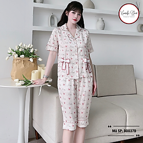 Bộ pijama nữ áo cộc quần ngố họa tiết túi nơ nhiều màu chất lụa cao cấp Xumaki Store BO037B