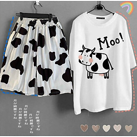 SET BỘ ĐỒ NAM NỮ BÒ SỮA MOO HOẠT HÌNH NEW - PHỐI QUẦN ĐÙI BÒ SỮA MẶC ĐI CHƠI ĐI LÀM ĐỀU ĐƯỢC, Đồ Bộ Hoạt Hình Unisex BÒ SỮA – Aossi , Set Cartoon, Freesize, Thun Cotton, Nam Nữ Đều Mặc Được