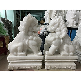 Mua Cặp Kỳ Lân (Kì Lân) Phong Thuỷ Đá Cẩm Thạch Trắng - cao 40cm