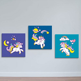 Bộ 3 Tranh Phòng Ngủ Đáng Yêu - Tranh Phòng Ngủ Bé Gái Canvas Có Viền W1193