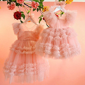 Váy công chúa đầm công chúa thiết kế cao cấp cho bé gái màu hồng nhún ren chân váy cho bé từ 1-10 tuổi