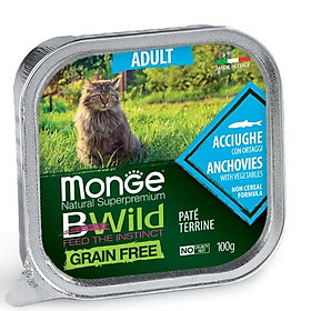 Pate cho mèo MONGE BWILD - Terrine Adult Anchovies With Vegetables (vị Cá cơm và rau) 100gr