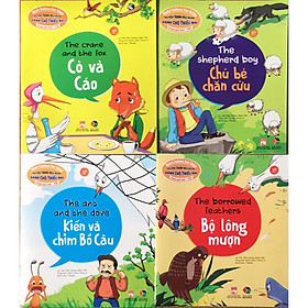 Hình ảnh Combo 4 quyển Truyện tranh ngụ ngôn dành cho thiếu nhi ( Song Ngữ Anh - Việt )cò và cáo+ chú bé chăn cừu+ kiến và chim bồ câu+ bộ lông mượn