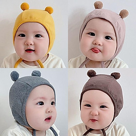 Mũ/ Nón Cục Bông Chất Cotton 2 Lớp Siêu Cute Cho Bé Từ 0-12 Tháng - Nâu Nhạt