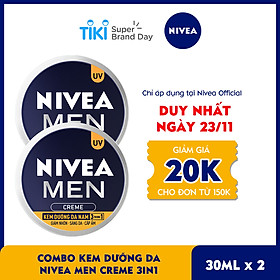 Combo 2 Kem Dưỡng Da Nam NIVEA MEN Creme 3in1 Giúp Giảm Nhờn, Sáng Da, Cấp Ẩm (30ml) - 83923