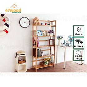 Mua Kệ gỗ cao su 5 tầng rộng 60cm lắp ráp - Gía sách gỗ 5 tầng 47wood-KS560
