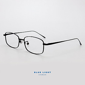 Gọng Kính Cận, Kính Giả Cận Nam Nữ TITANIUM Mắt Vuông Nhỏ Xíu, Cao Cấp Siêu Nhẹ, Full Đen, Bạc - BLUE LIGHT