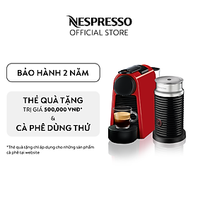 Bộ máy pha cà phê Nespresso Essenza Mini Đỏ & máy đánh sữa Aeroccino 3 - Hàng chính hãng