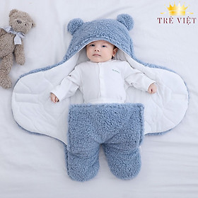 Chăn ủ chống giật mình cho bé hàng cao cấp lông cừu dày dặn, chăn ủ mùa đông loại có chân cho trẻ sơ sinh