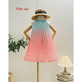 Đầm voan đi biển cho bé gái sắc màu cầu vồng size 20-40kg hàng thiết kế cao cấp