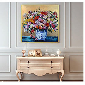 Mua Tranh treo tường vuông LỌ HOA SẮC MÀU  phong cách CỔ ĐIỂN  sang trọng   phong cách sơn dầu in canvas   kèm khung siêu nhẹ PVP-DC1V11
