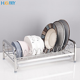 Kệ úp đĩa lớn nhỏ Inox 304 HOBBY Home Decor KUD14 - không rỉ có và khay hứng nước