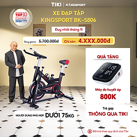 Xe đạp tập thể dục tại nhà Kingsport BK-5806, tích hợp đồng hồ thông minh đo nhịp tim và các thông số khi tập luyện, cân nặng phù hợp từ dưới 70-75kg