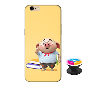 Ốp lưng nhựa dẻo dành cho Oppo F3 Lite in hình Heo Con Mọt Sách - Tặng Popsocket in logo iCase - Hàng Chính Hãng