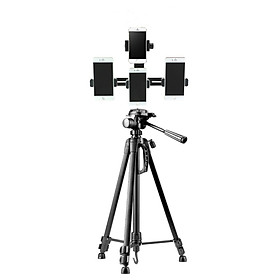 Mua Trọn bộ tripod giá đỡ 3 chân 1.4m cao cấp kèm phụ kiện kẹp điện thoại hỗ trợ livestream 4 máy cùng lúc