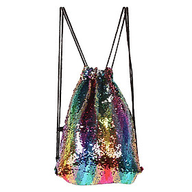 Glittering Drawstring Backpack Sequins Bag For Sports Shopping Travel
