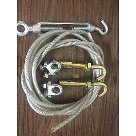 Mua Combo dây phơi quần áo mạ kẽm bọc nhựa chống rỉ sắt ( Dây phi 5 kèm 2 Nở móc 8 - 1 Tăng đơ 8 - 2 Khóa cáp 6)