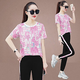 Bộ thun thời trang phối chữ in 3d lấp lánh