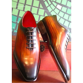 >> SO SÁNH GIÁ GIÀY TÂY PATINA | Shopee Lazada Sendo Tiki 12 Giày tây da bò ý nhập đánh patina đế da cao cấp màu nâu bò GMN854393