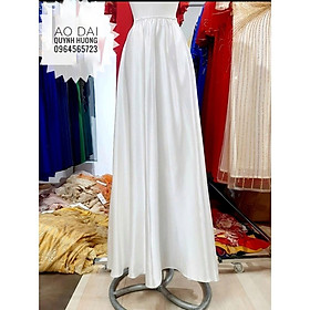 Áo dài voan nhũ tay bồng đính hoa màu xanh mint cổ tròn