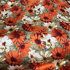 Vải lụa Pháp cao cấp mềm mịn suôn rũ co giãn nhẹ họa tiết hoa cúc Daisy