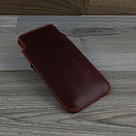 Bao Da Túi Rút dành cho Iphone XS Max Da Bò Sáp Màu Nâu Đỏ