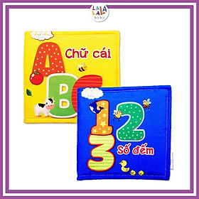 Combo 2 cuốn sách vải Lalala baby, kích thích đa giác quan, kích thước 15x15cm 12 trang (Số đếm, chữ cái)