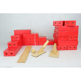 Đồ chơi gạch gỗ xây dựng 42 viên cỡ lớn kèm dụng cụ xây, đồ chơi gạch gỗ xây dựng các công trình tư duy giáo dục cho bé