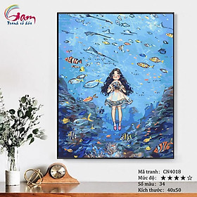 Mua Tranh sơn dầu số hóa tự tô màu theo số Em gái nhỏ giữa đại dương CN4018