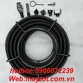 Mua dây thông tắc cống lò xo phi 16 dùng cho máy khoan dài 9m (gồm 9m dây  bộ 6 đầu thông  1 đầu kết nối máy khoan)